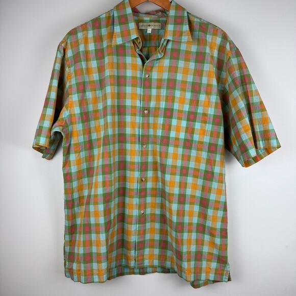 Joseph Abboud Plaid Colorful Short Sleeve Men's Shirt ~ L - Picture 3 of 11